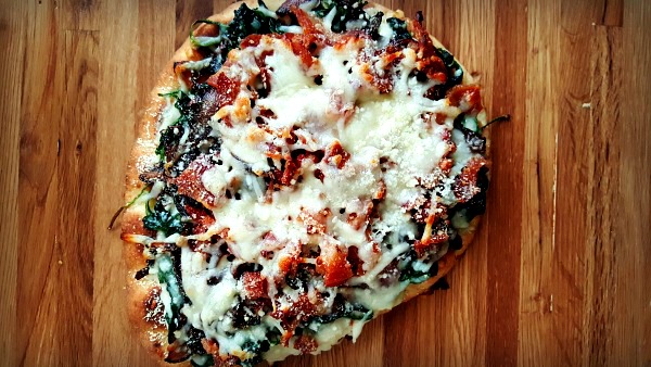 Bacon, Onion & Spinach Naan Pizza