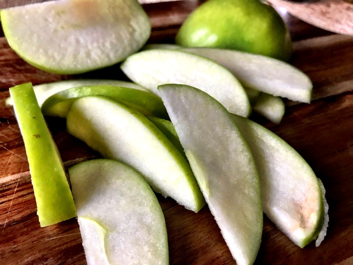 Cored and sliced Granny Smith apple