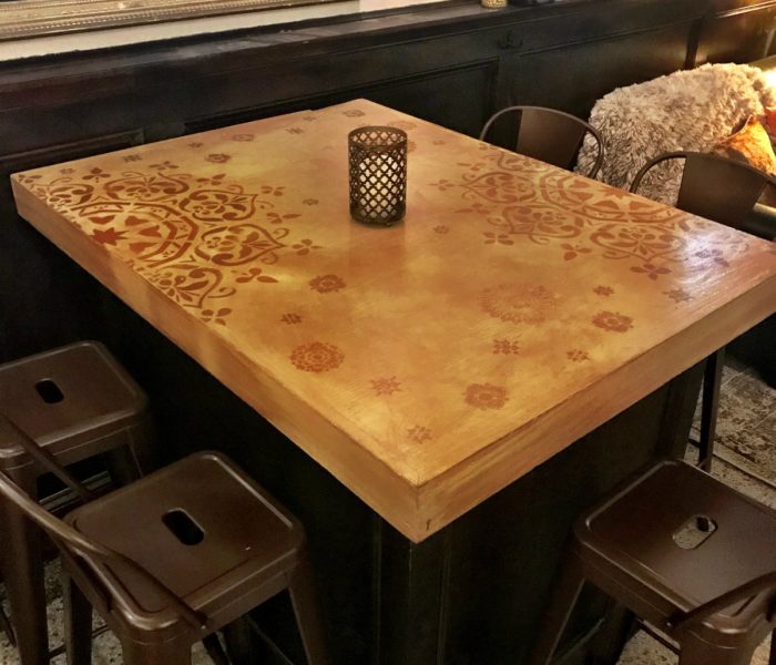 Mandala Stenciled Bar Tables
